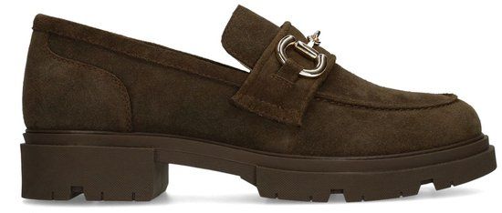 Manfield Dames Bruine Suède Loafers met Goudkleurig Detail - Maat 37