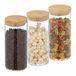 Relaxdays voorraadpotten met bamboedeksel, 3 stuks, ronde glazen bewaarpotten, 1300 ml, luchtdicht, transparant/naturel