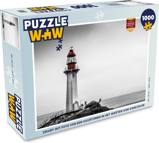 MuchoWow Puzzel Zwart-wit foto van een vuurtoren in het westen van Vancouver - Legpuzzel - Puzzel 1000 stukjes volwassenen