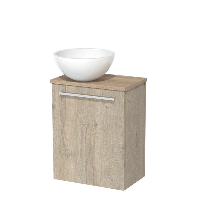 Maxaro Modulo Toiletmeubel 41 cm Lichtgrijs Eiken Vlak - Lichtbruin Eiken Blad