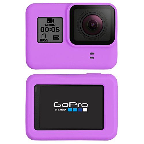PhoneNatic Siliconen hoes compatibel met GoPro Hero 5/6/7 in lila inclusief lensafdekking