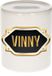 Bellatio Decorations Shoppartners Bv Spaarpot met voornaam Vinny - wit - met goud/zwart embleem - 8 x 9 cm - keramiek - met afsluitdop - cadeau verjaardag