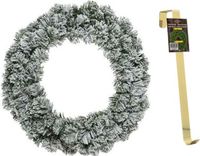 Decoris Groen/witte kerstkrans 40 cm Imperial met kunstsneeuw en met gouden hanger