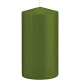 Trend Candles Cilinderkaars/stompkaars - olijfgroen - 8 x 15 cm - 69 branduren - horeca kaarsen