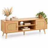 Relaxdays Meuble TV - rotin - 140x49,5x40 cm - naturel
