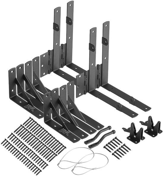 VEVOR Hoekversterkingsbeugel voor poorten van ijzer, 2 sets, hardware-kit voor deurkozijnen, verstevigingsbeugel voor deurkozijnen met klikslot, schroeven, zwart