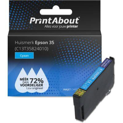 PrintAbout Huismerk Epson 35 (C13T35824010) Inktcartridge Cyaan
