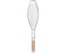Merkloos Visgrillmand Staal - Barbecue Mand - Buiten Koken - Houten Handvat - Compact - Zilver