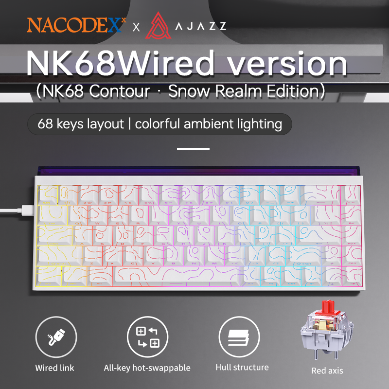 AJAZZ NK68 Gaming Mechanisch Toetsenbord Rode schakelaars Hot-swappable Briljante lichteffecten 68% compacte opstelling