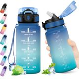 KollyKolla Drinkfles, 500 ml, sportwaterfles met motiverende tijdweergave, drinkfles met rietje, 1 klik om te openen, waterfles voor school, fiets, sportschool