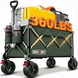 Overmont Opvouwbare bolderkar, inklapbare handwagen, met brede wielen, tot 150 kg draagkracht, voor camping, sport, winkelen, tuin, groen