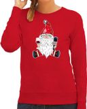 Bellatio Decorations Foute Kersttrui / Sweater Dames Karaoke Gnoom Rood Kerstkabouter XS