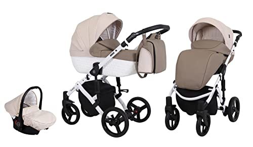 Lux4Kids Kinderwagen Buggy 3-in-1 2-in-1 Isofix selectie tiara kleurkeuze van Cappucino crème W03 3-in-1 met babyzitje