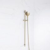 FortiFura Calvi glijstangset - met ronde handdouche - metalen doucheslang - PVD - geborsteld messing (goud)
