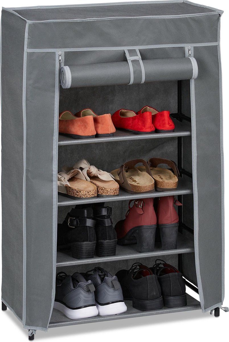 Relaxdays Schoenenkast Stof - Schoenenrek 5 Vakken - Opbergrek Schoenen - Antraciet