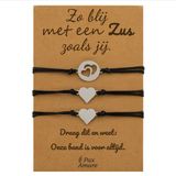 Pax Amare Vriendschapsarmbandjes voor 3 "Zo blij met een zus zoals jij" - Meerdere Hartjes - Sisters Armbandjes met Cadeau Kaartje - Zilverkleurig - Elastisch Verstelbaar