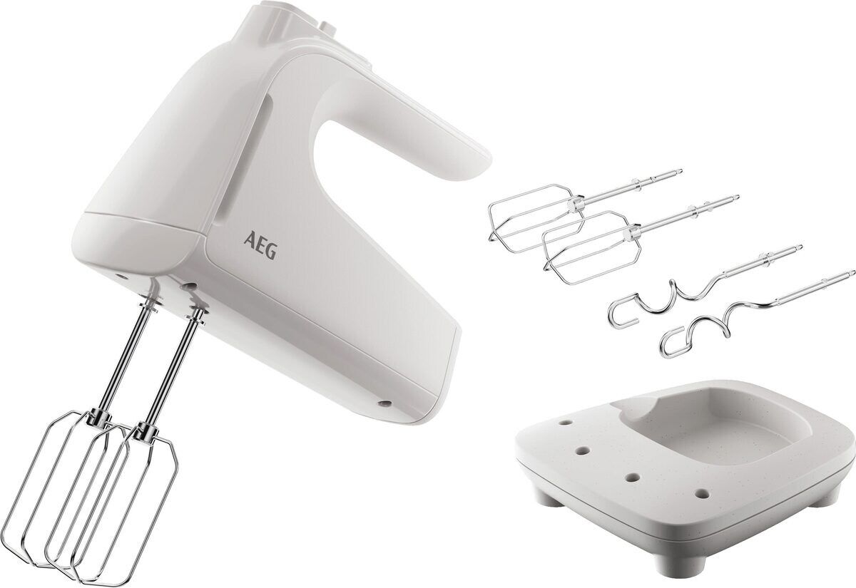 AEG Handmixer met garde, AHM4W, 500 W, 5 snelheden, turbo-functie, ideaal voor mixen, kneden, hakken en slaan, accessoires van roestvrij staal, vaatwasmachinebestendig, wit