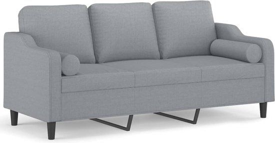 vidaXL Driezitsbank met sierkussens 180 cm stof lichtgrijs