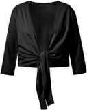 Ulla Popken - Dames - Bolero kort jasje jersey 3/4-mouwen zoomknoop - Zwart - Maat 58+