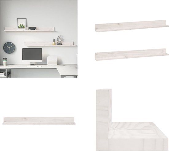 vidaXL Wandkasten 2 stuks 110x11x9 cm massief grenenhout wit