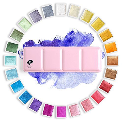 Paul Rubens Artist Watercolor Paints-Glitter effen kleuren-roze draagbare metalen behuizing met Palette-24 kleurenset