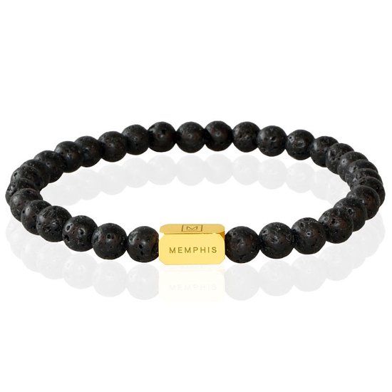 Memphis Kralen Armband Lavasteen Edelstaal Kraal Goudkleurig -21cm