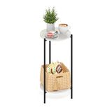 Furinno Besi 2-laags moderne hoge ronde bijzettafel met stevige metalen poten, marmerwit