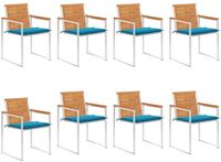 vidaXL Tuinstoelen 8 stuks met kussens massief acaciahout blauw