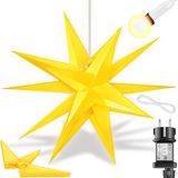 KESSER® LED Kerst Ster 3D, LED Verlichting met Timer, Kerstster Lampjes voor Binnen en Buiten, Kerstverlichting Advent Ster Verlichte Hangend, Warm Wit Licht - Geel / 100 cm, met Timer