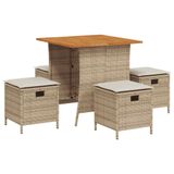 vidaXL 5-delige Tuinset met kussens, beige, polyrotan