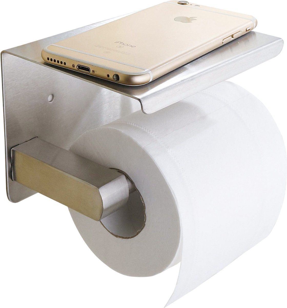 Sanics WC Rolhouder Zilver – Toiletrolhouder zonder Boren – Met Plankje - Zelfklevend - RVS