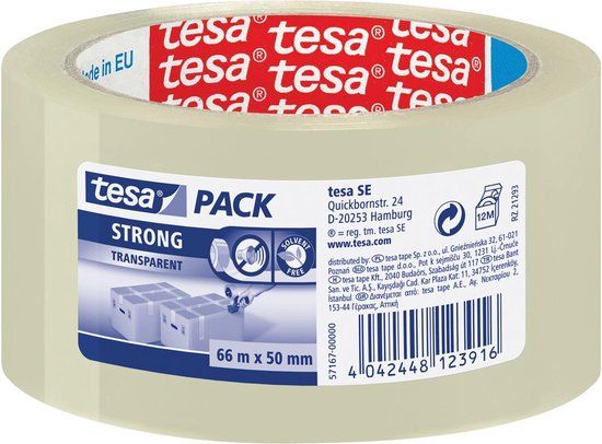 tesa Clear Strong Verpakkingstape - 66 m x 50 mm - Transparant