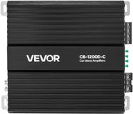 VEVOR Monoblock autoversterker, 1200 W RMS MAX, 1/2/4 Ohm stabiel, 1-kanaals klasse D auto audioversterker met afstandsbediening subwoofer niveauregeling, laagdoorlaatfilter, basversterker en