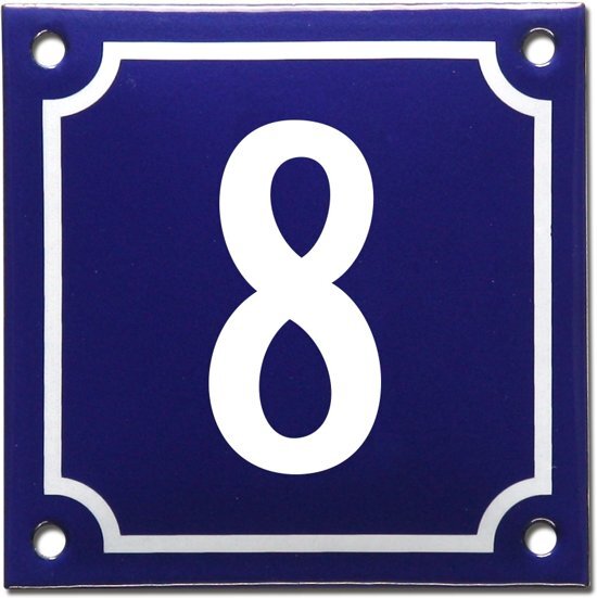 EmailleDesignÂ® Emaille huisnummer blauw/wit nr. 8