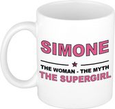 Bellatio Decorations Naam cadeau Simone - The woman, The myth the supergirl koffie mok / beker 300 ml
