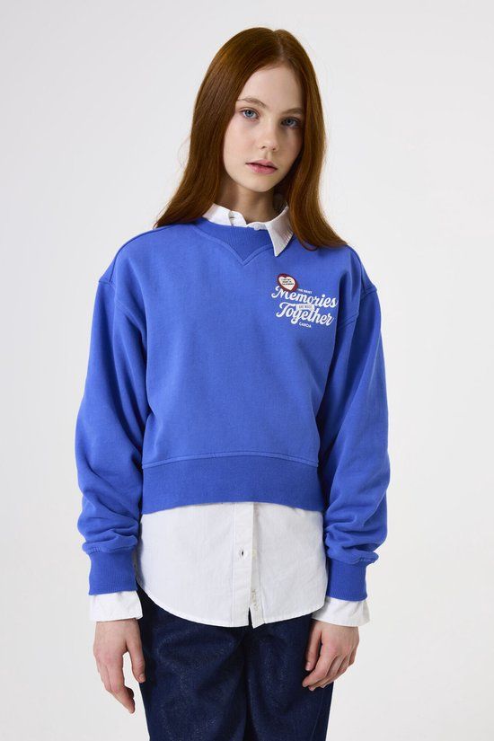 GARCIA Meisjes Tekst Print Sweater Blauw Lange mouw
