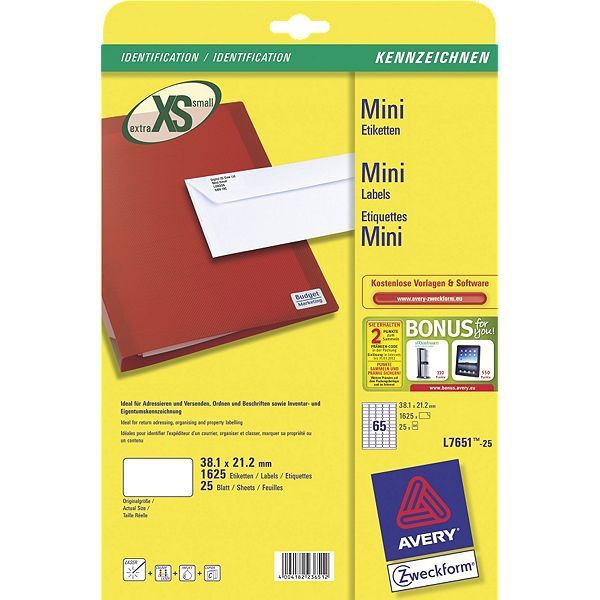 Avery L7651-25 - Printeretiketten - Wit - Papier