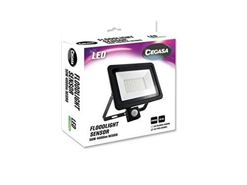 cegasa Floodlight LED-sensor, 50 W, 4.000 lm, 6.500, standaard, zwart