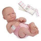 JC Toys La Newborn babypop Vinyl Pop wit/roze outfit en deken met dierenvriend en accessoires. Echt meisje, First Day Real Girl, 35,56 cm