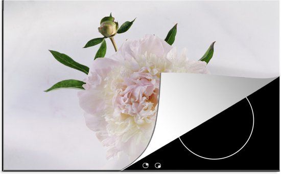 KitchenYeah® Inductie beschermer Witte pioenroos 77x51cm - Inductiebeschermer voor kookplaat