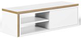 Meuble TV en bois, blanc, 110 x 35,4 x 32 cm, avec porte coulissante