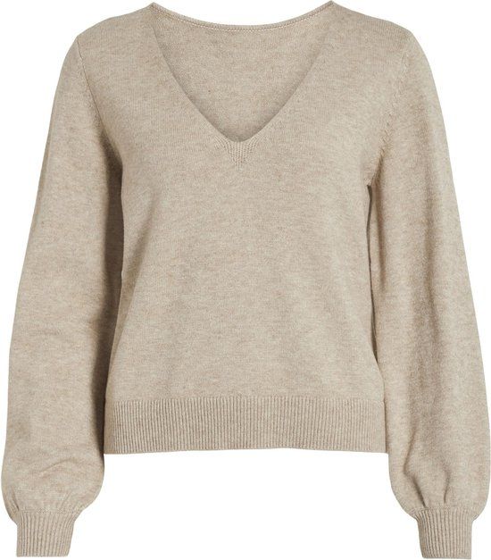 Vila Trui Viril Rev V-neck L/s Knit Top - Natural Melange - Dames - XL