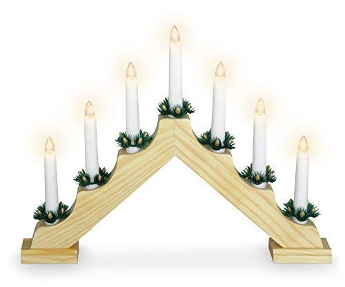 Spetebo Houten lichtboog met 7 ledkaarsen en timer, 39,5 x 31 cm, batterij adventverlichting, lichtboog, kandelaar, raamdecoratie