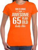 Bellatio Decorations Awesome 65 year - geweldige 65 jaar cadeau t-shirt - oranje - voor dames - Verjaardag cadeau vrouwen XL