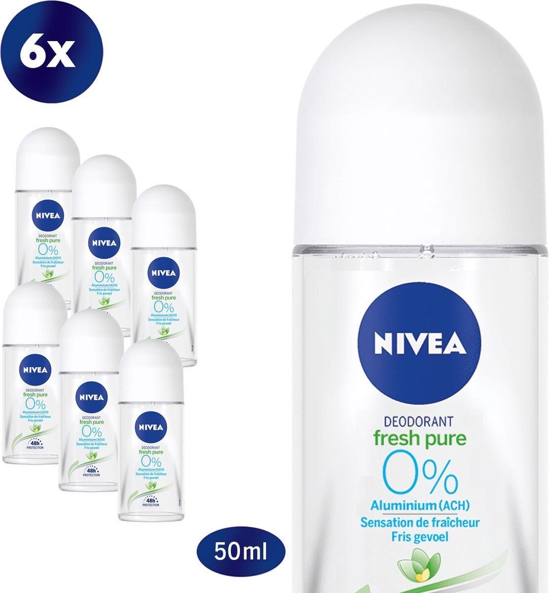 Nivea Pure & Natural Jasmine - 6 x 50 ml - Voordeelverpakking - Deodorant Roller