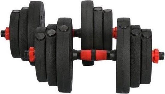 Halterset / Dumbbellset 20 kg verstelbaar - Zwart/Rood - 19-delig