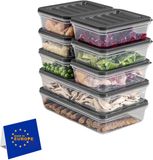 IDOBY Stapelbare voedselcontainers, set opslagcontainers, vriezer- en koelkastorganizer met deksel, vorstbestendig tot -25 °C, herbruikbare dozen voor vleeswaren (8 gemengd (6x600 2x1200))