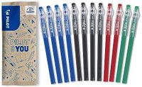 PILOT - Set van 12 FriXion Ball Stick - Uitwisbare pen met warmtegevoelige inkt - De FriXion voordeelset - 4 blauwe, 4 zwarte, 2 rode, 2 groene - Medium punt