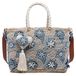 Sac cabas en rotin pour femmes, bleu, avec bandoulière réglable et fermeture éclair
