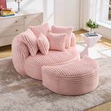 Canapé De Lecture Rond Xxl Avec Repose-pieds, Dossier Et Accoudoirs Rembourrés, 5 Coussins, Assise Au Sol En Velours Côtelé Rose